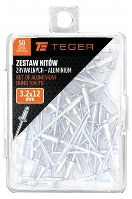 Obrázok produktu pre Sada hliníkových zasúvacích nýtov TEGER, rozmery 3,2 x 12 mm, 50 kusov