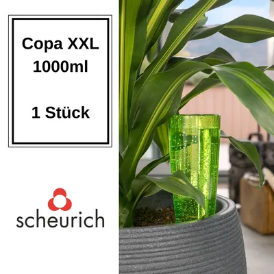 Produktbild von Scheurich Wasserspender Copa XXL | 1x Grün | 1000 ml Füllmenge | Bewässerungskugel klein mit Ton Fuß | Wasserspender Pflanzen und Blumen Terrakotta Stiel