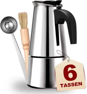 Produktbild von Espressokocher Herde 6 Tassen 300ml Espressomaschine aus 304+430 Edelstahl, Mit Dosierlöffel und Bürste