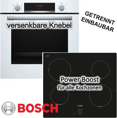 Produktbild von Herdset BOSCH Backofen weiß HYDROLYSE + Induktionskochfeld autark 60 cm