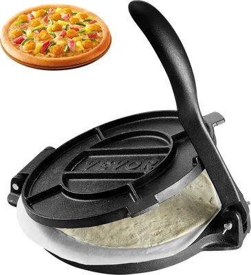 Produktbild von Tortilla-Presse, 25 cm Taco Presse, Robuste Gusseisen-Tortilladora-Presse, Vorgewürzte Tortilla Maker Tortilla Hersteller mit 100 Stk. Pergamentpapier, Teigmaschine für Mehl-Tortilla, Schwarz