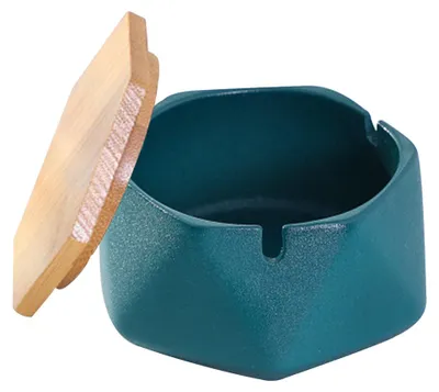 Produktbild von Keramik-Aschenbecher mit Deckel, winddichtes Design und geometrische Form, tragbarer Aschenbecher für Büro und Zuhause