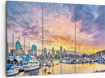 Produktbild von Bild auf Leinwand - Leinwandbild - Boote städtisch Stadt Landschaft - 105x70cm - Wand Bild - Wanddeko - Leinwanddruck - Bilder - Kunstdruck - Leinwand bilder - Wandkunst - CE105x70-3108
