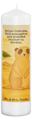 Produktbild von Mr. & Mrs. Panda Kerze Erdmännchen Design 29 x 8 cm XL - Weiß - Geschenk, Roadtrip, Bedruckte, Erinnerungslicht, Spruch, Erinnerungskerze, Wachskerze, Wildtiere, Reisen