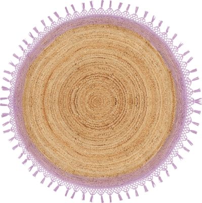 BELIANI Koberec béžová a fialová okrúhly 140 cm boho rustikálny štýl špirálový pletený ručne vyrobený prírodný jutový obývačka spálňa