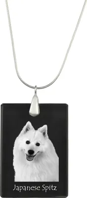 Produktbild von Japan-Spitz, Japanischer Spitz, Nihon Supittsu - Kristallanhänger mit Hund, Silberhalskette mit Foto, personalisierter Anhänger der Marke Art-Dog