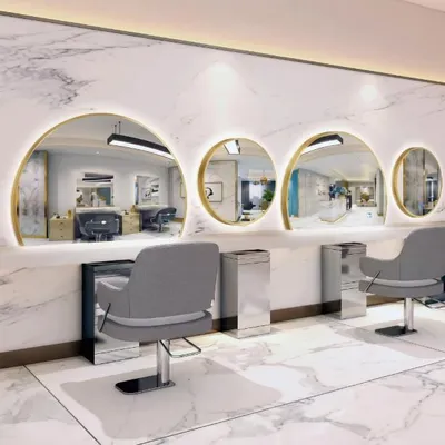 Zdjęcie produktu dla Konsola Konsoleta Fryzjerska Barberska Lustro rama aluminiowa 120x80 LED PRO Złote
