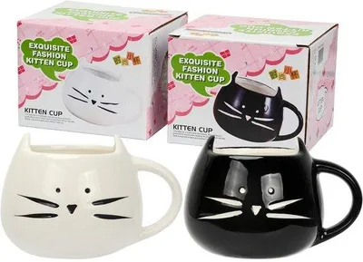 Immagine prodotto di Set da caffè nero con 2 tazze, motivo gatti, 350 ml