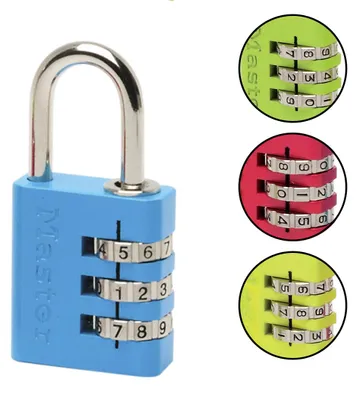 Zdjęcie produktu dla MASTER LOCK 7630EURDCOL, Kłódka konwencjonalna, Zamek szyfrowy, Self Storage, Przechowywanie locker, Aluminium, Niebieski, Zielony, Różowy, Żółty, Aluminium, Stal