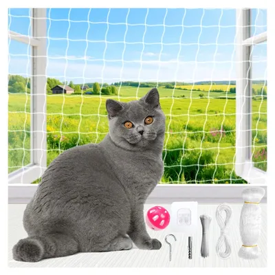 Produktbild von Katzennetz für Balkon ohne Bohren 3x8m Transparentes Katzenschutznetz mit Befestigungsseil und Zubehör, Wetterfest & UV-beständig für Fenster, Oberlichter, Terrasse