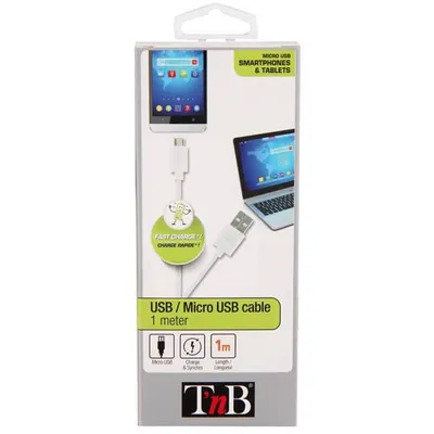 Image de T'nB CBMUSB1WH, 1 m, USB A, Micro-USB B, USB 2.0, Mâle/Mâle, Blanc