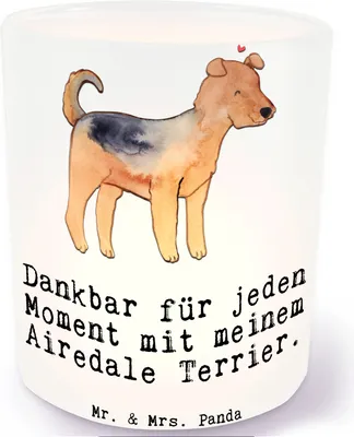 Produktbild von Mr. & Mrs. Panda Windlicht Kerzenhalter Airedale Terrier Moment - Transparent - Geschenk, aus Glas, Outdoor, Teelichthalter, Teelicht