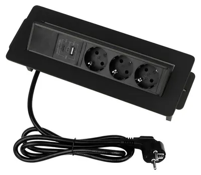 Produktbild von Design Light FLIX BOX, Typ Schuko, mattschwarz, 3x 230V AC Steckdose, 2xUSB (Typ A + Typ C), 1,5m Anschlusskabel