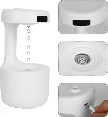 Produktbild von Ultraschall Luftbefeuchter 600ml, Regentropfen Design, Silent Timer, LED Nachtlicht, Anti-Gravity