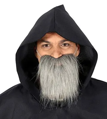 Image de Sorcier Barbe Sorcier Moyen Âge Mardi Gras Fête Carnaval Mascarade Look Sorcier Faste Mystique Ancienne Époque Carnaval Danse, Couleur : Gris