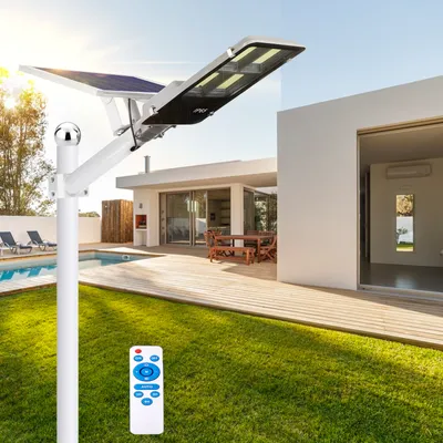 Produktbild von LED Solarlampe Außen IP65 Dimmbar Dämmerungssensor, Straßenleuchte Außenleuchte 254 LEDs 20000lm Fernbedienung  Timer für Hof Garten Straße, Kaltweiß