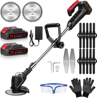 Produktbild von Akku-Rasentrimmer 21V mit 2 Batterie, Freischneider, Motorsense, mit Akku und Ladegerät, Teleskop-Stiel & Zusatzhandgriff
