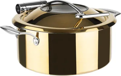 Produktbild von APS 12343 Chafing Dish ORBIT, Edelstahl, induktionsgeeignet, inkl. Speisenbehälter (4 Liter), Ø 30,5 cm, Höhe 17,5 cm, Gold-Look