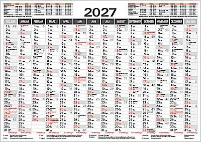 Produktbild von Tafelkalender A4 2027: 14 Monate auf einer Seite I Ferientermine und Feiertage