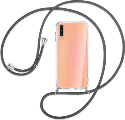 Produktbild von Handykette Backcover-Schutzhülle mit Band (Metall silberfarben) für Samsung Galaxy A50 - dunkelgrau