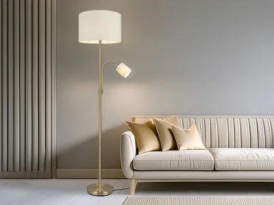 Produktbild von Zweiflammige Trio Stehleuchte / Leselampe HOTEL 170 cm mit Stoffschirmen Creme
