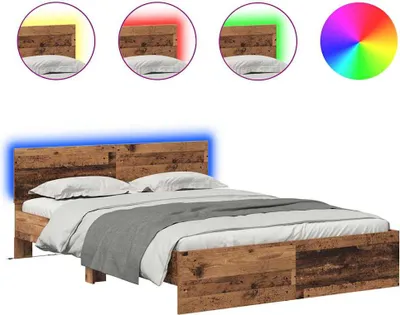Produktbild von vidaXL Bettrahmen mit Kopfteil Altholz 120 x 190 cm Holzwerkstoff