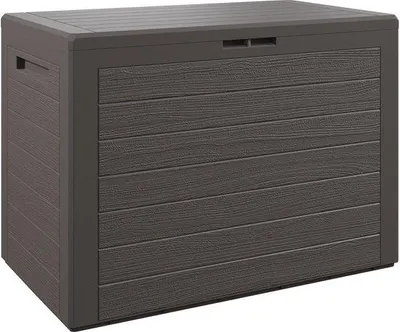 Image de Abri de jardin, 190 L, étanche, aspect bois brun, couvercle verrouillable