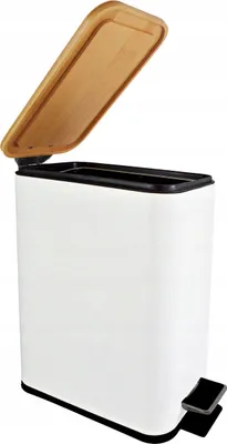 Zdjęcie produktu dla Kosz 6L Biały Bambusowa Pokrywa Łazienkowy Wolne Opadanie Przycisk Nożny