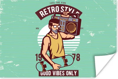 Produktbild von MuchoWow® Poster Radio - Skateboard - Mann - Altmodisch 90x60 cm - Schlafzimmer