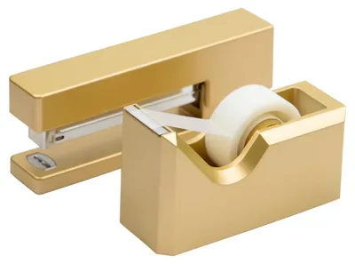 Image de JAM PAPER - Ensemble de bureau et de fournitures - 1 agrafeuse et 1 distributeur de ruban adhésif - Doré - Lot de 2