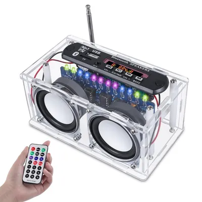 Produktbild von DIY Bluetooth-Lautsprecher-Bausatz mit FM-Radio, LED-Spektrum, Fernbedienung,2×3W Stereo, Acrylgehäuse, ideal für Hobby, Schule und Elektronikprojekte