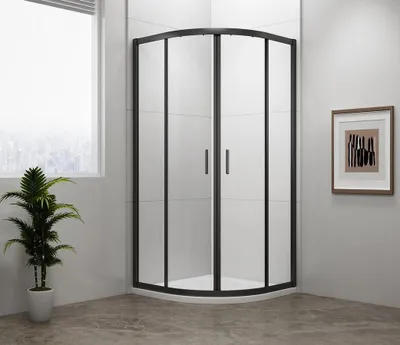 Productafbeelding van Polysan EASY BLACK douchecabine, kwartcirkel, 900x900mm, links/rechts, helder glas