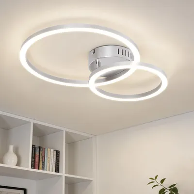 Image de Plafonnier LED ZMH 40 cm, 23 W, pour cuisine et salon, 4000 K, éclairage à deux anneaux pour cuisine, chambre et bureau, couleur argent