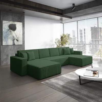 Produktbild von Wohnlandschaft Schlafsofa Sofa CONOR Stoff Poso Dunkelgrün