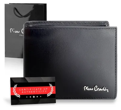 Zdjęcie produktu dla Pierre Cardin portfel męski skóra naturalna czarny RFID 12x9 cm certyfikat