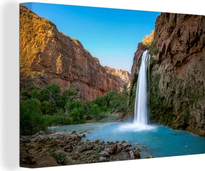 Produktbild von OneMillionCanvasses® - Leinwandbilder - 140x90 cm, Wasserfall - Berg - Pflanzen, Wandbilder Kunstdruck Wanddekoration
