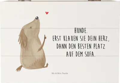 Produktbild von Mr. & Mrs. Panda Schatulle Hund Liebe 22 x 15 cm - Weiß - Geschenk, schatztruhe, Herz, Box, Hundeliebe, Erinnerungskiste, geschenkbox holz, Truhe, Kiste, Sprüche, Hunde