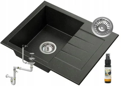 Produktbild von Granitan | Granitspüle - MILANO - mit Siphon - mit Abtropffläche - 1-Becken - Schwarz - 57.4 x 46.4 cm - moderne Küchenspüle