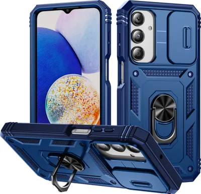 Produktbild von Galaxy A16 Hülle, Schiebe Kamera Schutz Stoßfest Schutzhülle mit Ringhalterung Ständer für Samsung Galaxy A16 Blau