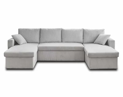 Image de Best Mobilier Cyrus - canapé panoramique en U - 7 places - convertible avec coffre - en velours côtelé , Gris clair