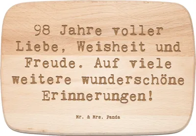 Produktbild von Mr. & Mrs. Panda Holzbrett Spruch 98. Geburtstag Freude - Transparent - Geschenk, Happy Birthday, Alter, Frühstücksbrett, feiern, Schneidebrett, 98 Jahre, schneidbrett