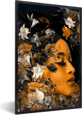 Produktbild von MuchoWow® MuchoWow® Gerahmtes Poster Blume - Frauen - Gold 40x60 cm - Poster mit zchwarzem Bilderrahmen - Papierdruck - Wandbilder