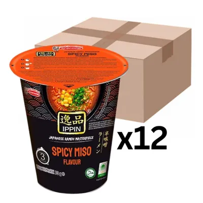 Produktbild von 12er-Pack Acecook Ippin Instantnudeln Ramen Spicy Miso Cup 73g
