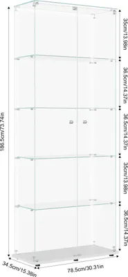 Image de UnboxG Vitrine en verre avec LED, 186.5cm Grand stand vitrine, 2 portes 5 couches de verre vitrine debout vitrine vitrine de collectionneur armoire haute pour le salon, chambre, bureau, blanc