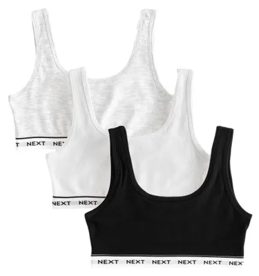 Productafbeelding van NEXT meisjes korte tops, 3-pack, zwart/wit/grijs, maten 110-116