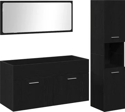 Produktbild von vidaXL Badezimmermöbel-Set 3 pcs Schwarz Eichen-Optik Holzwerkstoff