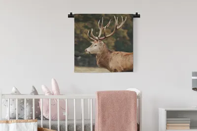 Produktbild von MuchoWow® Wandteppich Wandbehang Hirsche - Gras - Wald - Geweih 60x60 cm Tapisserie Dekoration Wandtuch - Dekorationen - Wand Decke