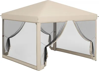 Image de Outsunny Tonnelle Barnum Pliant Pop-up impermšŠabilisšŠ Style Colonial 3L x 3l x 2,65H m 4 moustiquaires + Sac de Transport Beige Noir