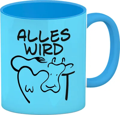 Produktbild von Alles wir KUHt Kaffeebecher Hellblau in blau zum Thema Bauernhof mit Kuh Motiv