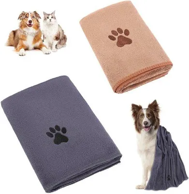 Produktbild von Unyqoos® Mikrofaser-Handtuch-Set 2er – saugstarke Haustierhandtücher 100×50 cm & 75×35 cm, schnelltrocknend, maschinenwaschbar